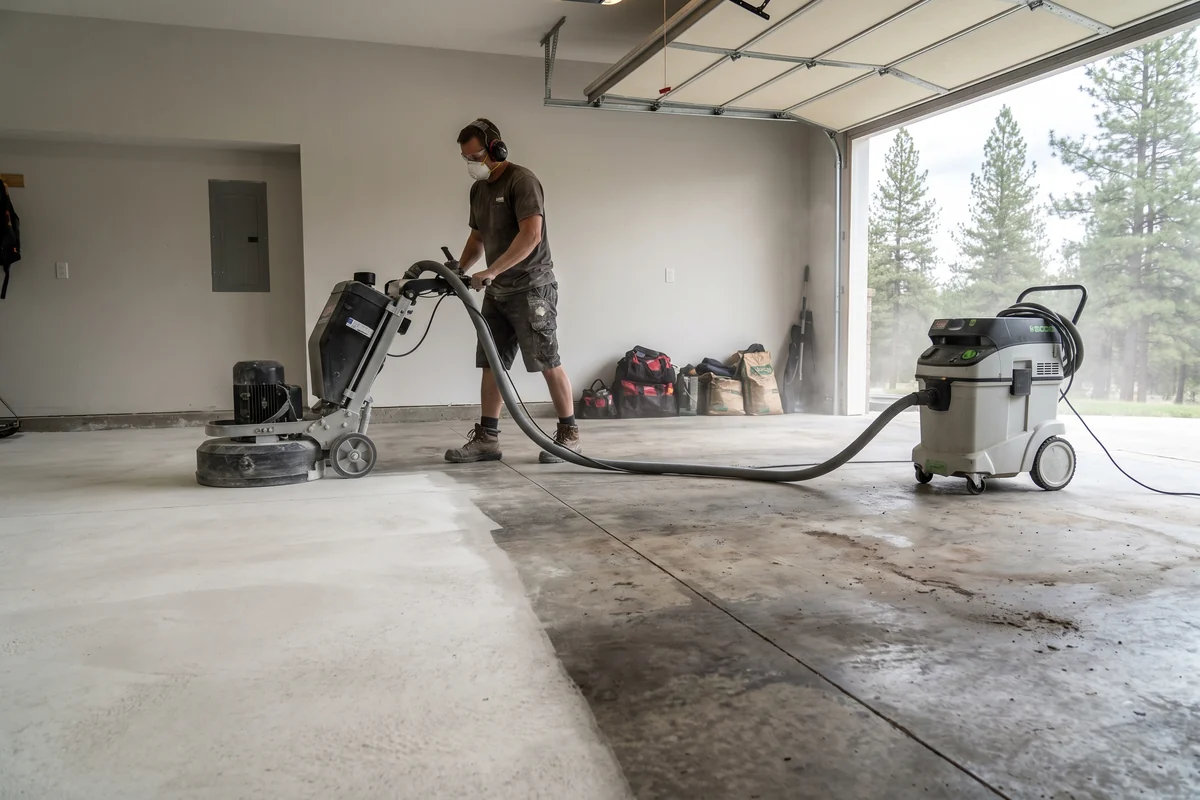 diamond grinding concrete slab prep before epoxy coating in Spokane Valley, WA